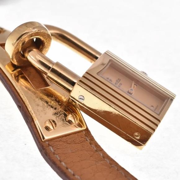 Authentic Hermes Kelly Watch Gold Lock Tan Leather band womens - Picture 7 of 14